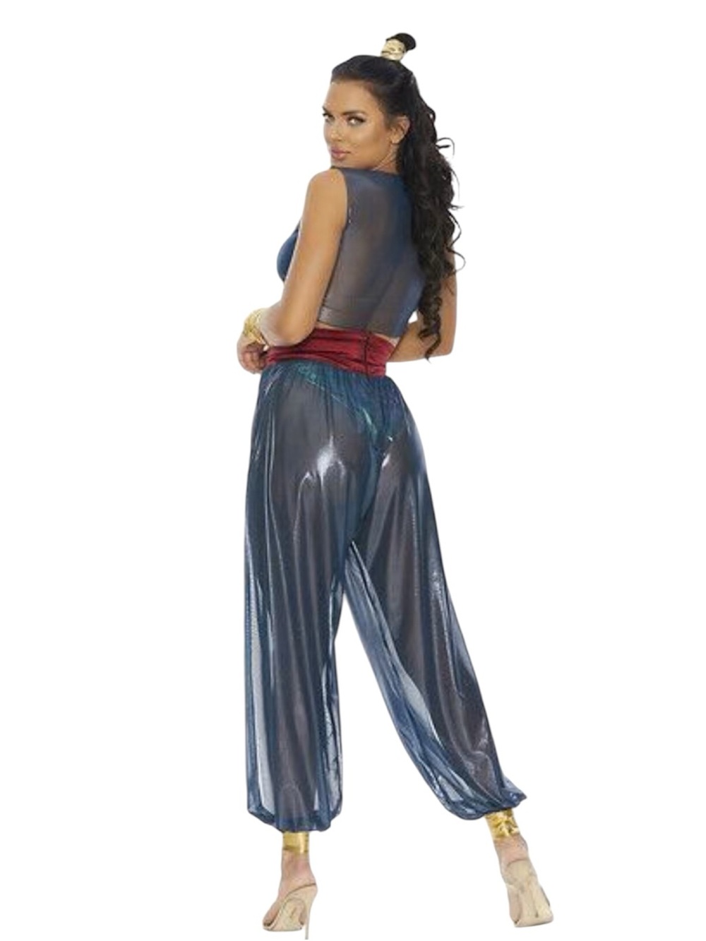 Forplay Metallic Teal Harem Pants with Red Waistband - Picture 2 of 13